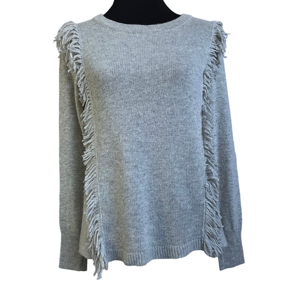 Rebecca Taylor Gray Wool and Cashmere Blend Sweater with Fringe sz Medium